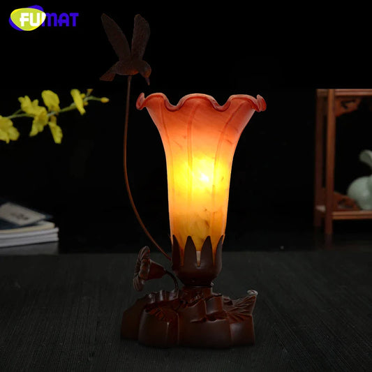 FUMAT Tiffany Style Velvety Lily 7 Inches Table Lamp Stained Glass VT022315