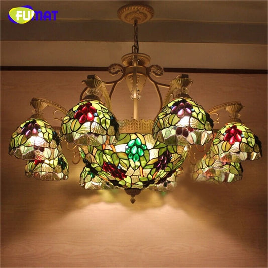 FUMAT Tiffany Style Grape 38 Inches Ceiling Lamp Stained Glass GC020908