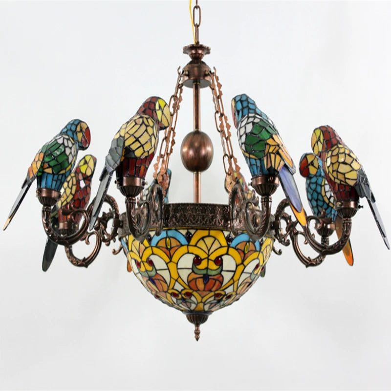 FUMAT Tiffany Style Parrot 40 Inches Ceiling Lamp Stained Glass PC020817