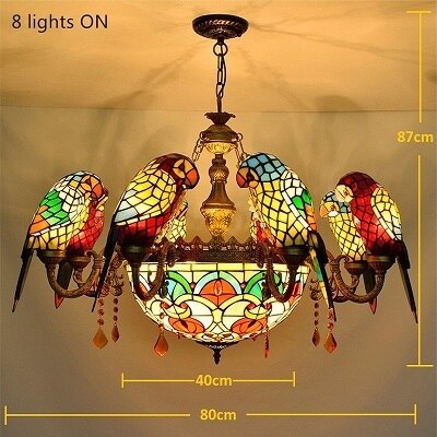 FUMAT Tiffany Style Parrot 32 Inches Pendant Light Stained Glass PP020805