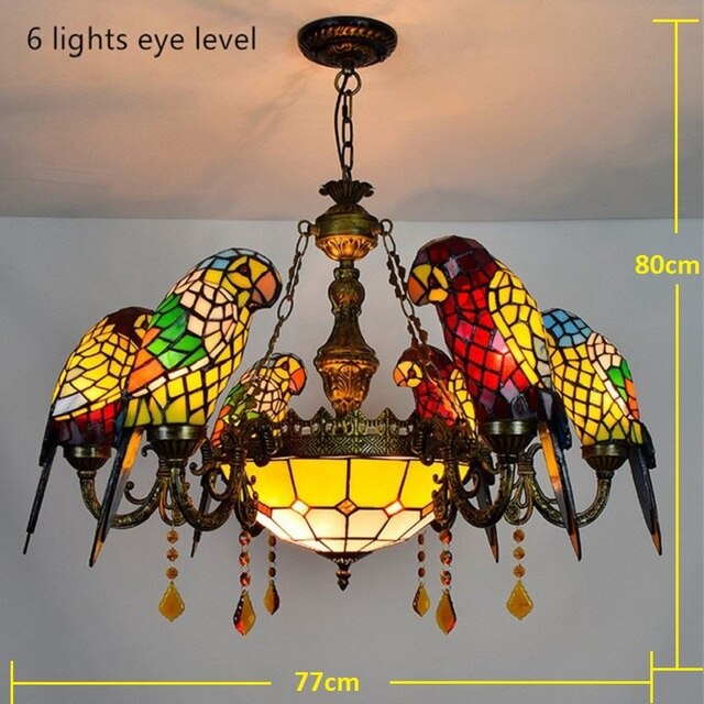 FUMAT Tiffany Style Parrot 32 Inches Pendant Light Stained Glass PP020805