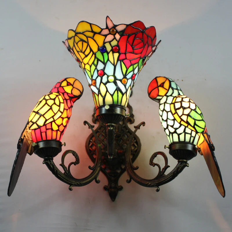 FUMAT Tiffany Style Parrot 14 Inches Wall Lamp Stained Glass PW020813