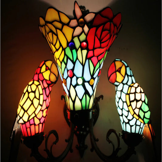 FUMAT Tiffany Style Parrot 14 Inches Wall Lamp Stained Glass PW020813