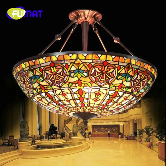 FUMAT Tiffany Style Baroque 22 Inches Ceiling Lamp Stained Glass BC020804