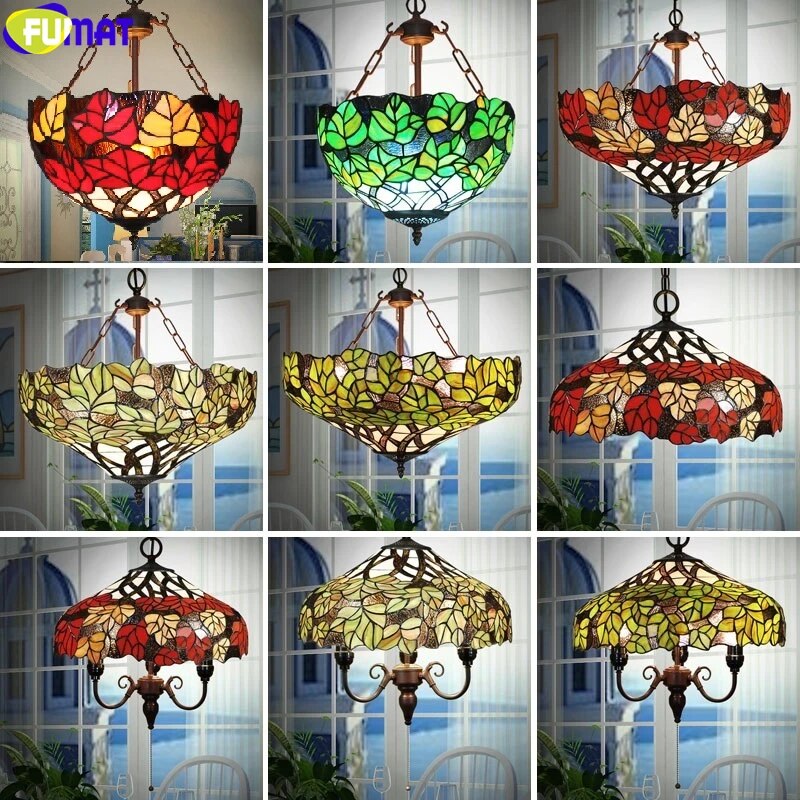 FUMAT Tiffany Style Wisteria 12-18 Inches Ceiling Lamp Stained Glass WC020809