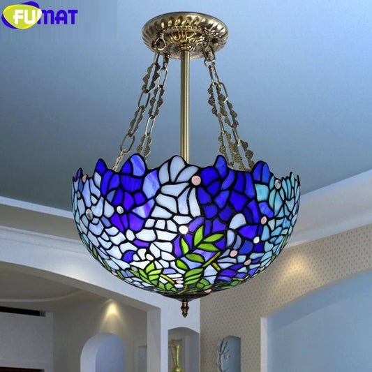 FUMAT Tiffany Style Wisteria 16 Inches Ceiling Lamp Stained Glass WC020807