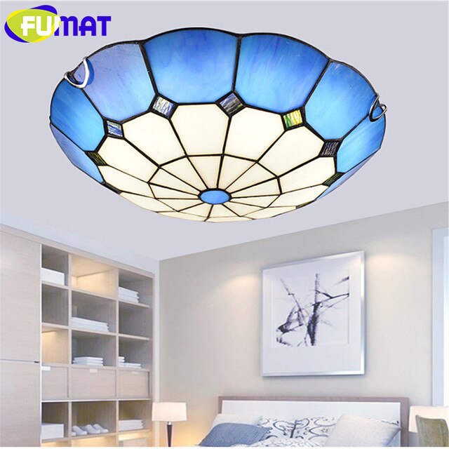 FUMAT Tiffany Style Mediterranean 12-20 Inches Ceiling Lamp Stained Glass MC020922