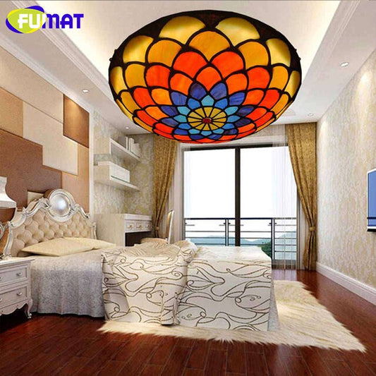 FUMAT Tiffany Style Mediterranean 12-20 Inches Ceiling Lamp Stained Glass MC020922