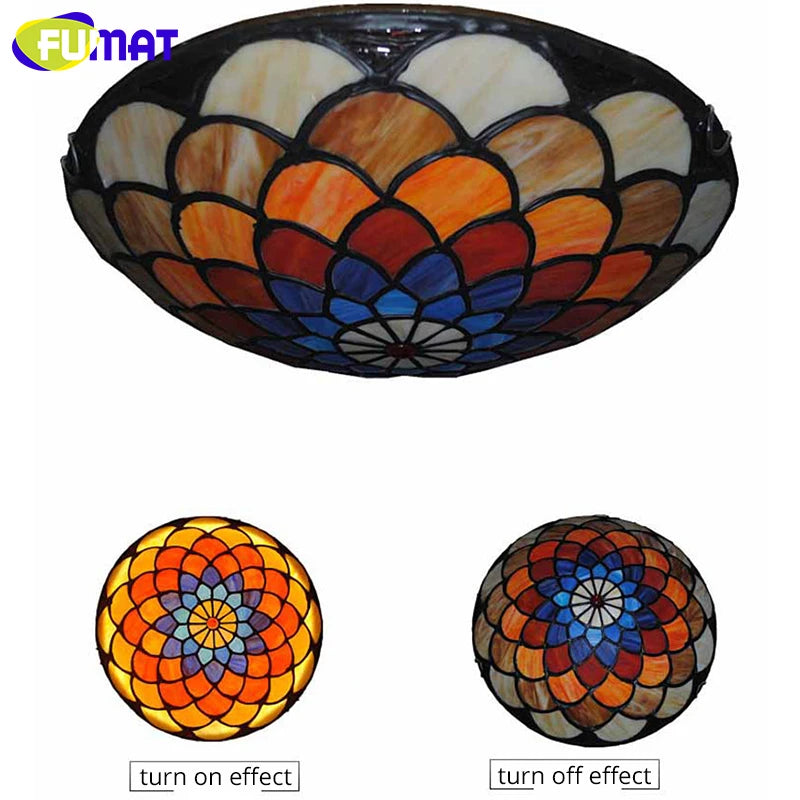 FUMAT Tiffany Style Mediterranean 12-20 Inches Ceiling Lamp Stained Glass MC020922