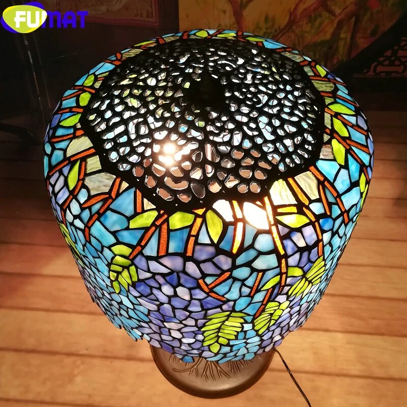 FUMAT Tiffany Style Wisteria 10-18 Inches Table Lamp Stained Glass WT022409